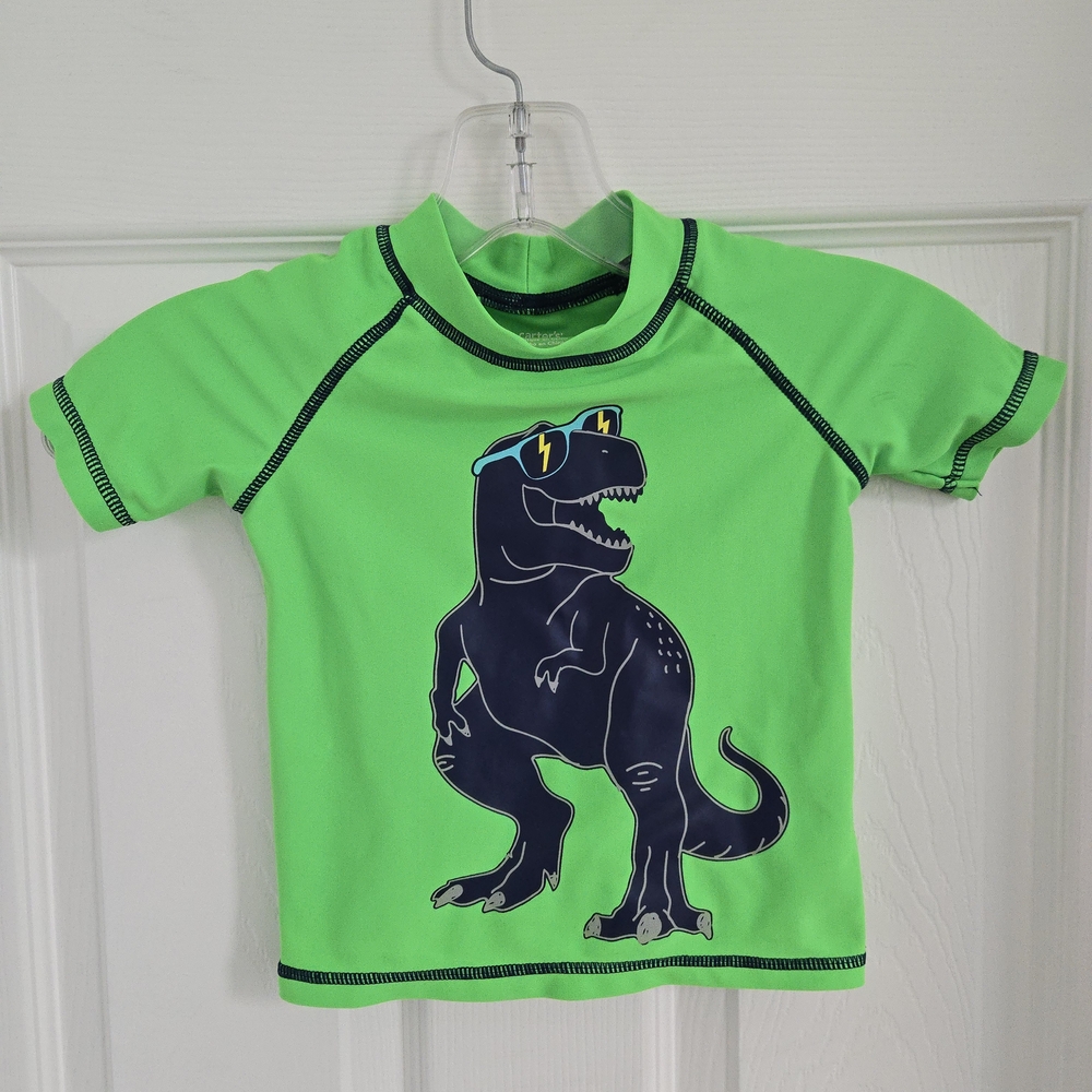 Carter's Swim Neon Green Dinosaur Rashguard 18 Months, T Rex